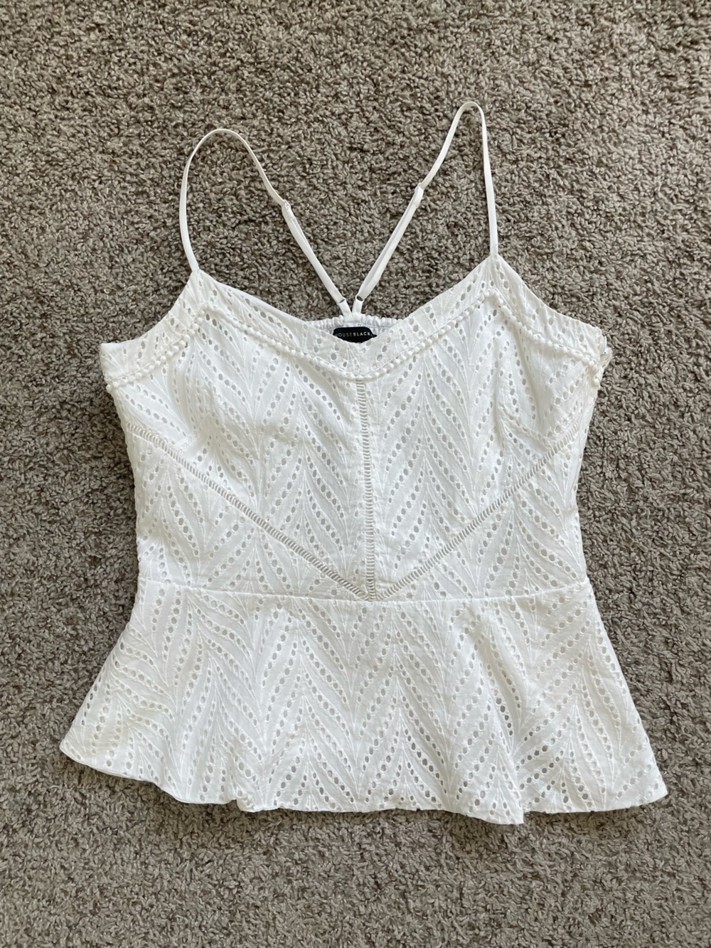 White House Black Market White Eyelet Spaghetti-Strap Peplum Women's Top